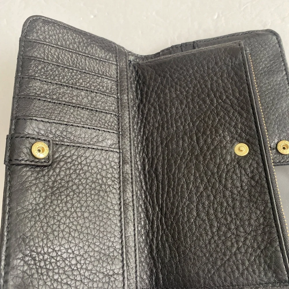 Fossil Black Pebbled Leather Zip-Around Wallet with Gold Hardware